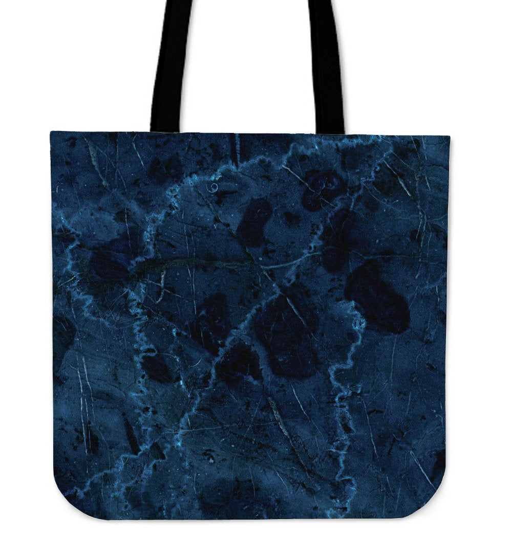 Dark Blue Marble Print Canvas Tote Bag