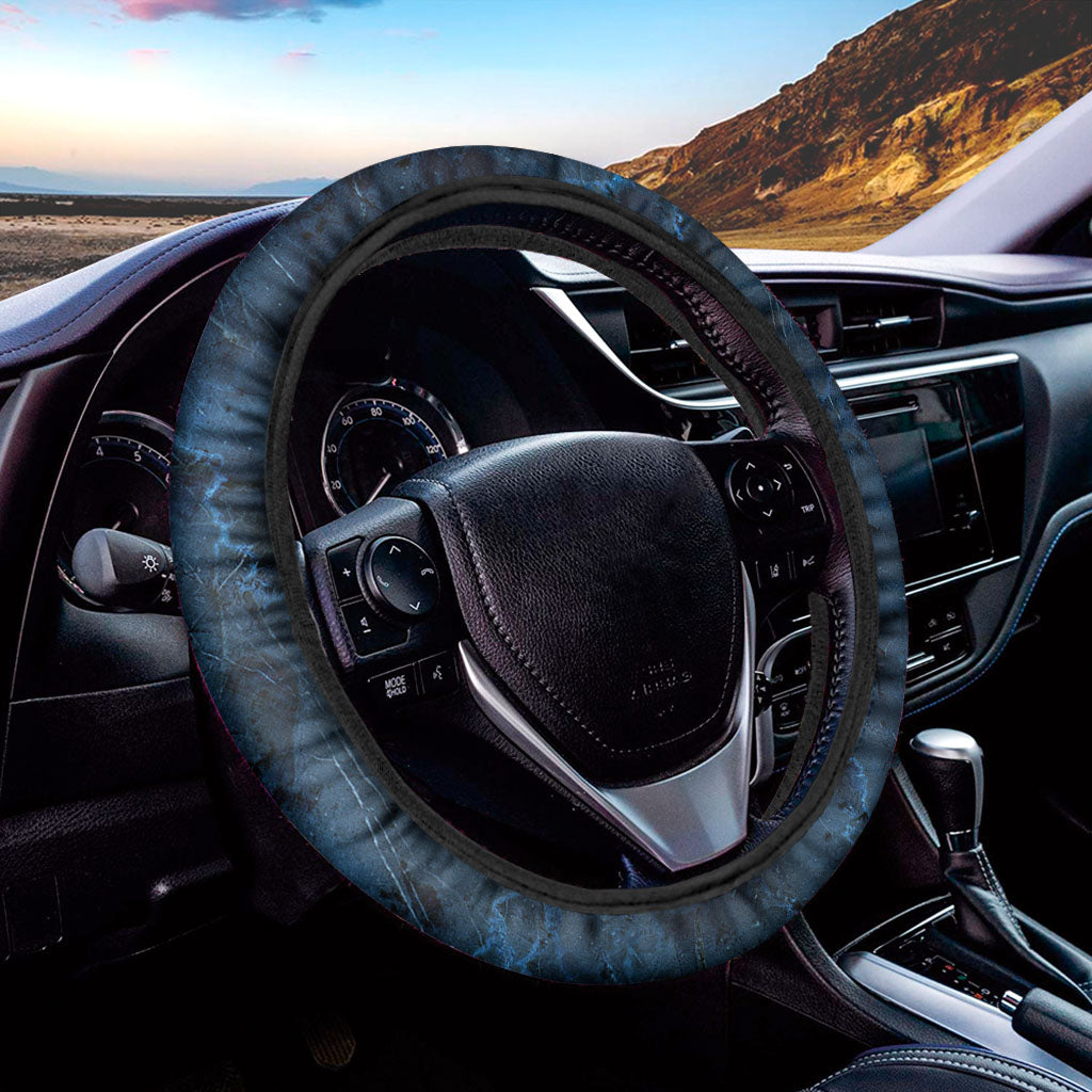 Dark Blue Marble Print Car Steering Wheel Cover