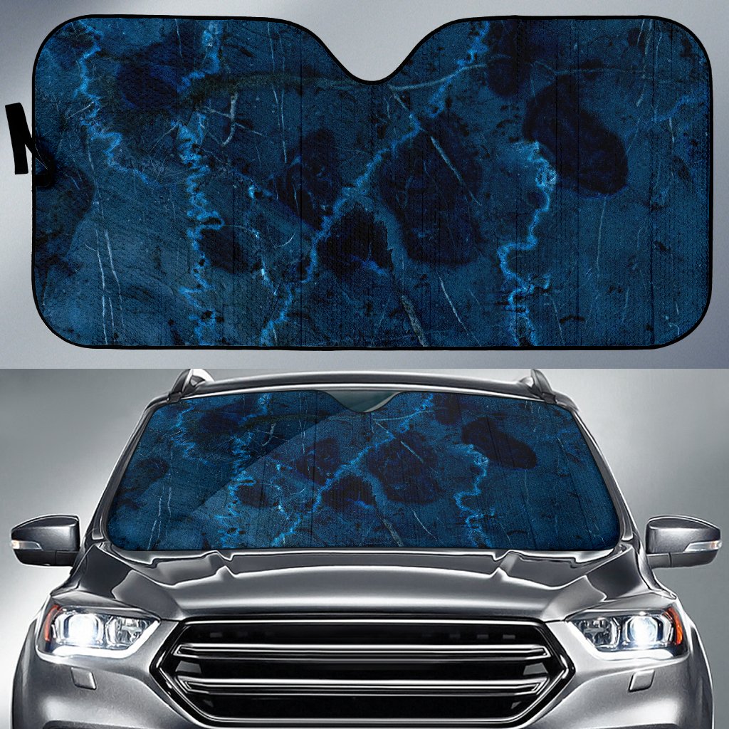 Dark Blue Marble Print Car Sun Shade