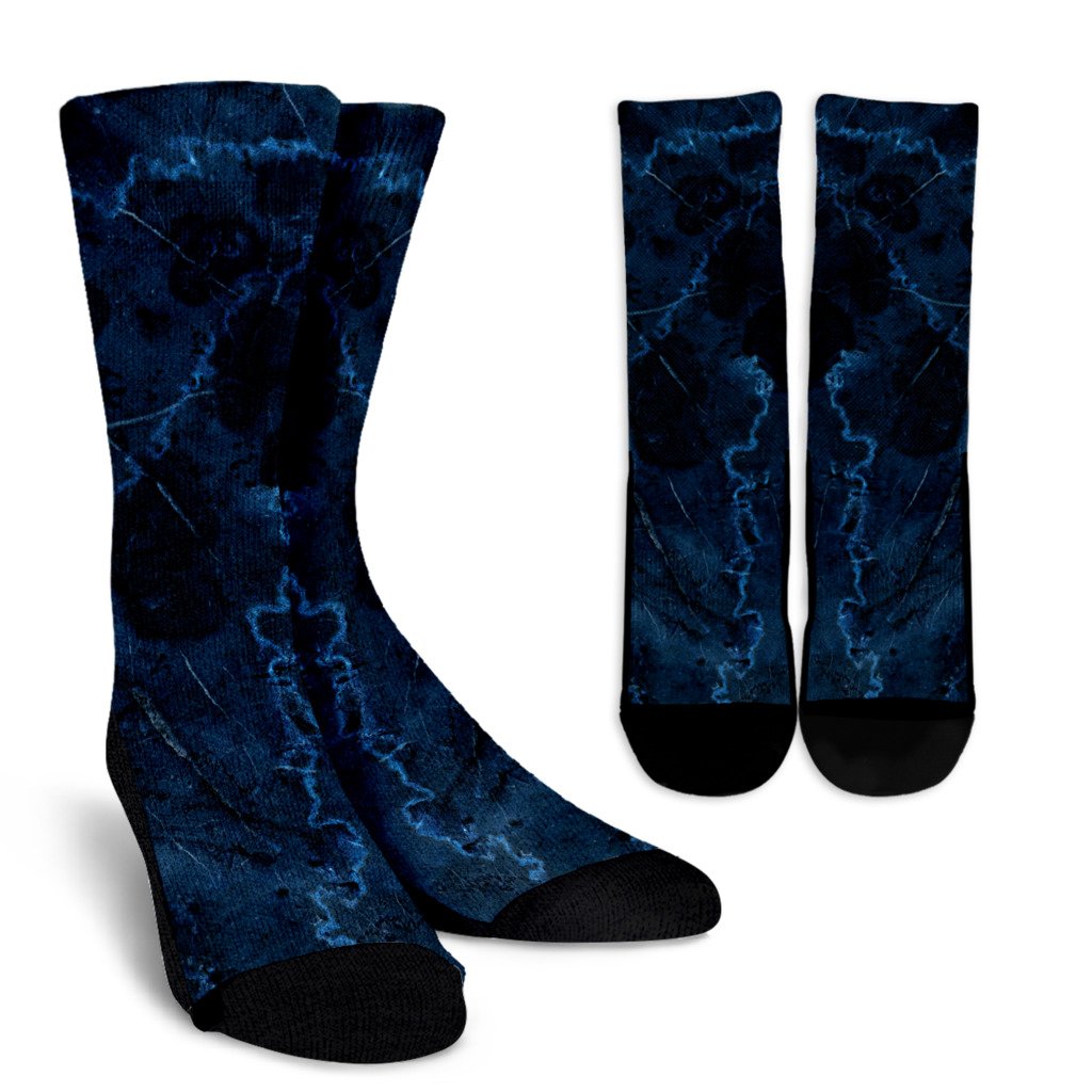 Dark Blue Marble Print Crew Socks