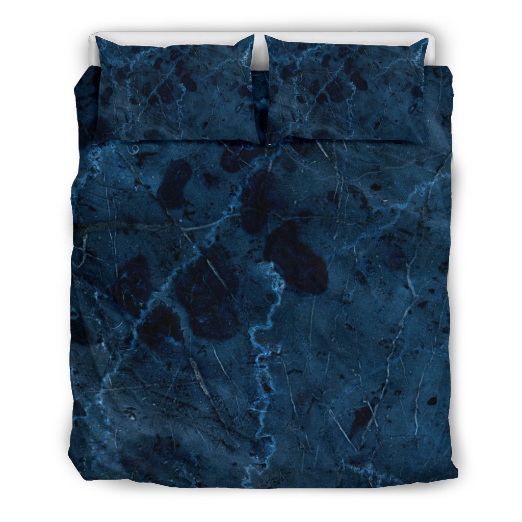 Dark Blue Marble Print Duvet Cover Bedding Set