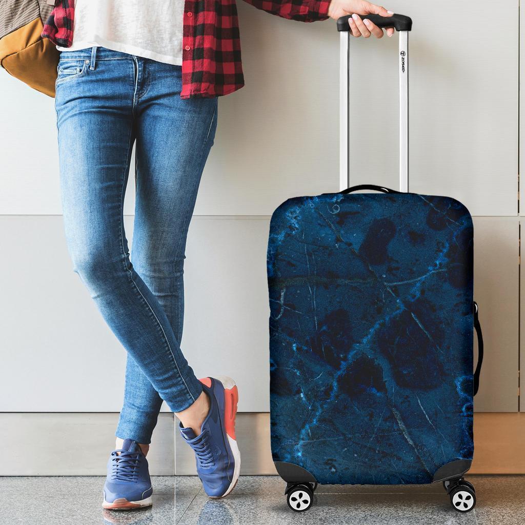 Dark Blue Marble Print Luggage Cover