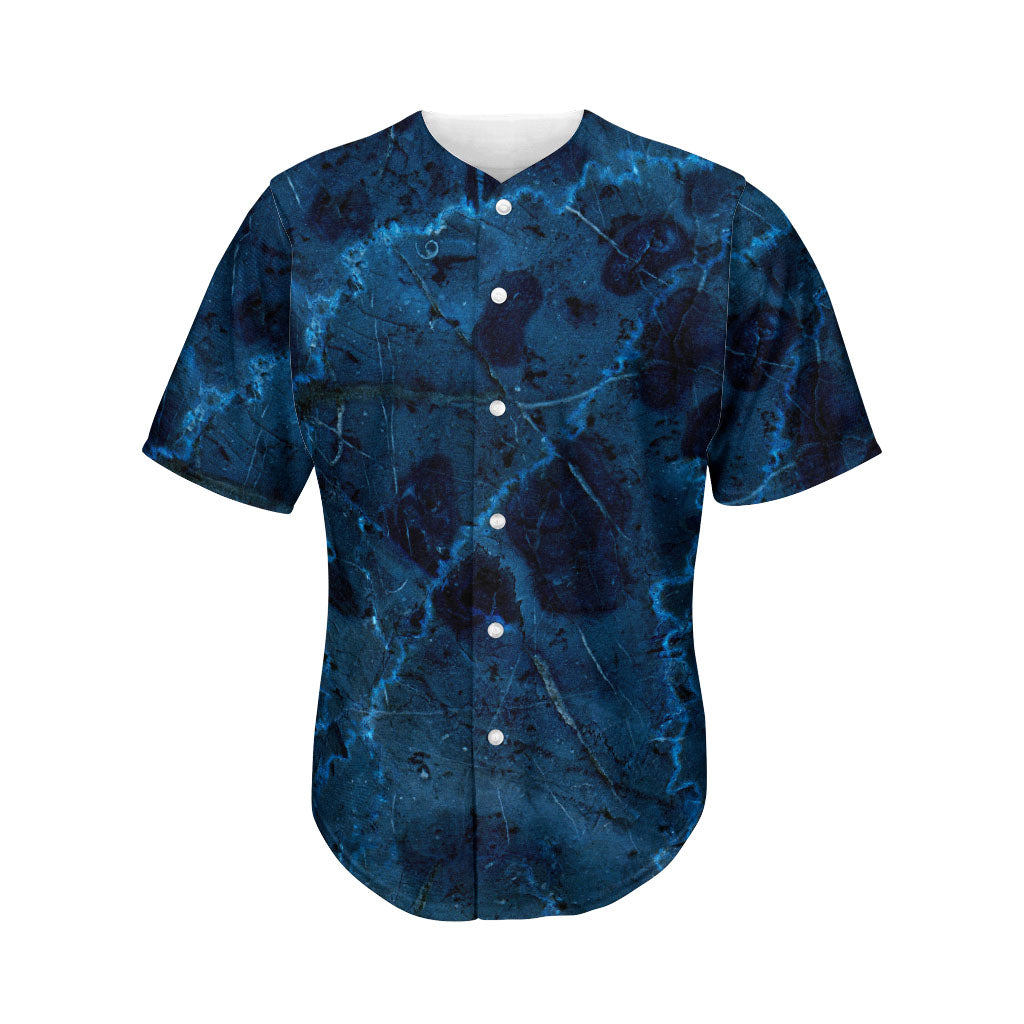 Dark Blue Marble Print Men's Baseball Jersey