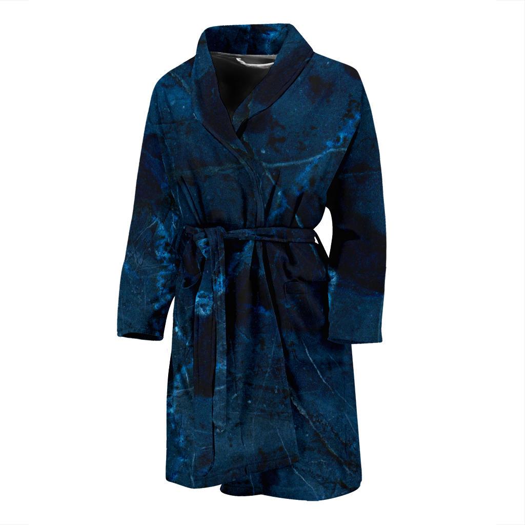 Dark Blue Marble Print Men's Bathrobe