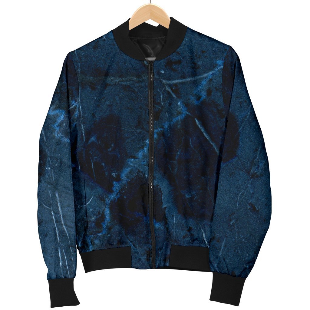 Dark Blue Marble Print Men's Bomber Jacket