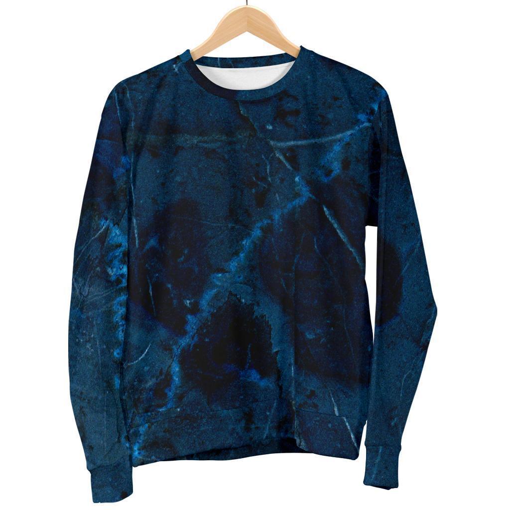 Dark Blue Marble Print Men's Crewneck Sweatshirt