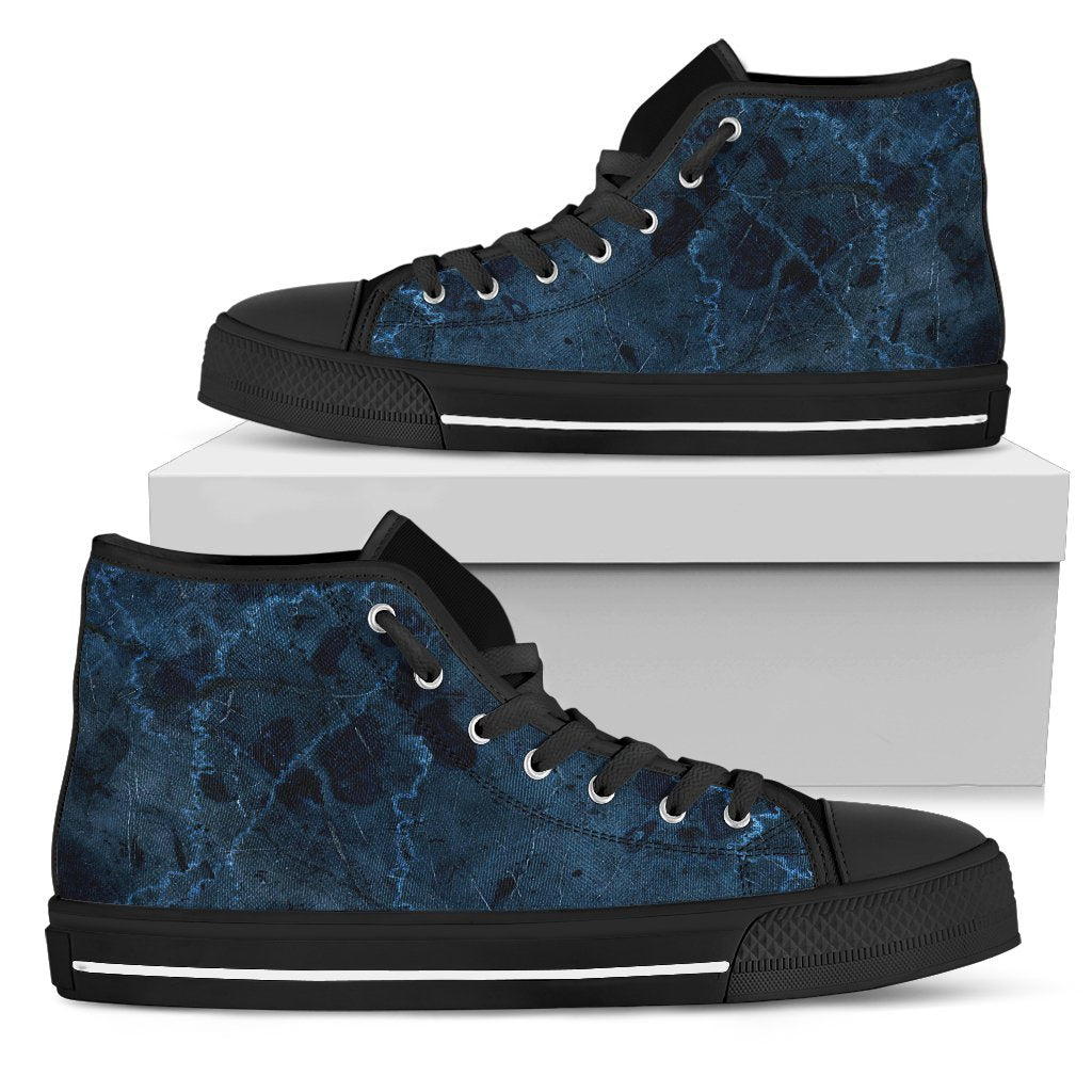 Dark Blue Marble Print Men's High Top Shoes