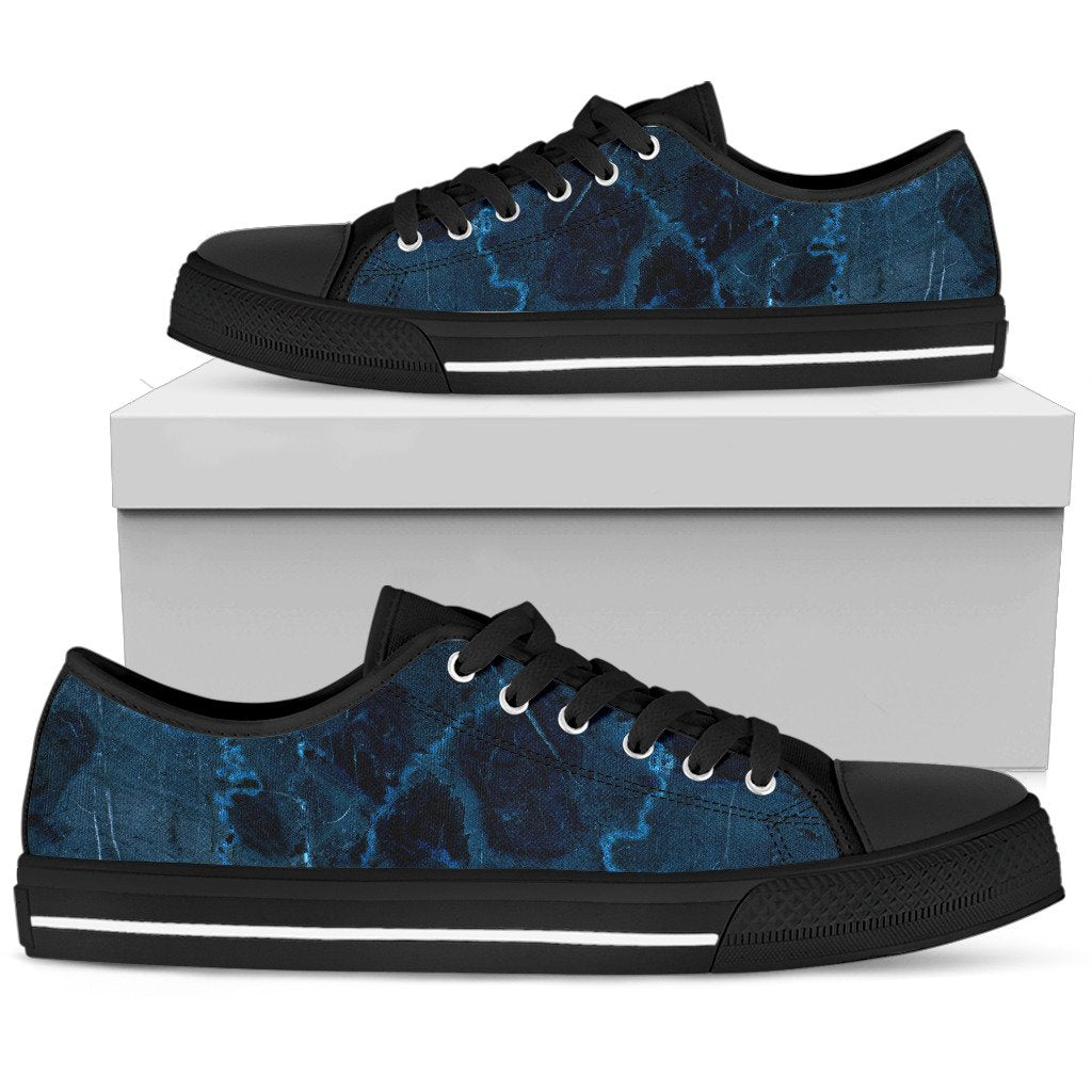 Dark Blue Marble Print Men's Low Top Shoes