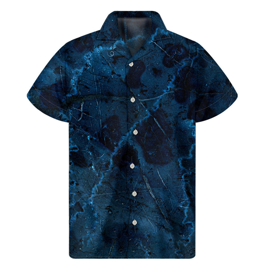 Dark Blue Marble Print Men's Short Sleeve Shirt