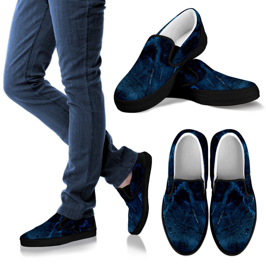 Dark Blue Marble Print Men's Slip On Shoes