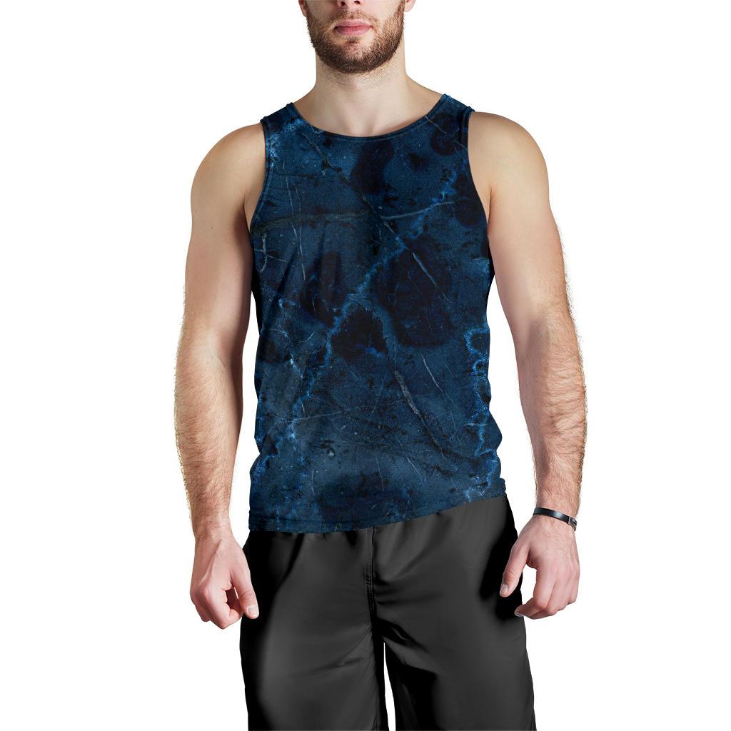 Dark Blue Marble Print Men's Tank Top