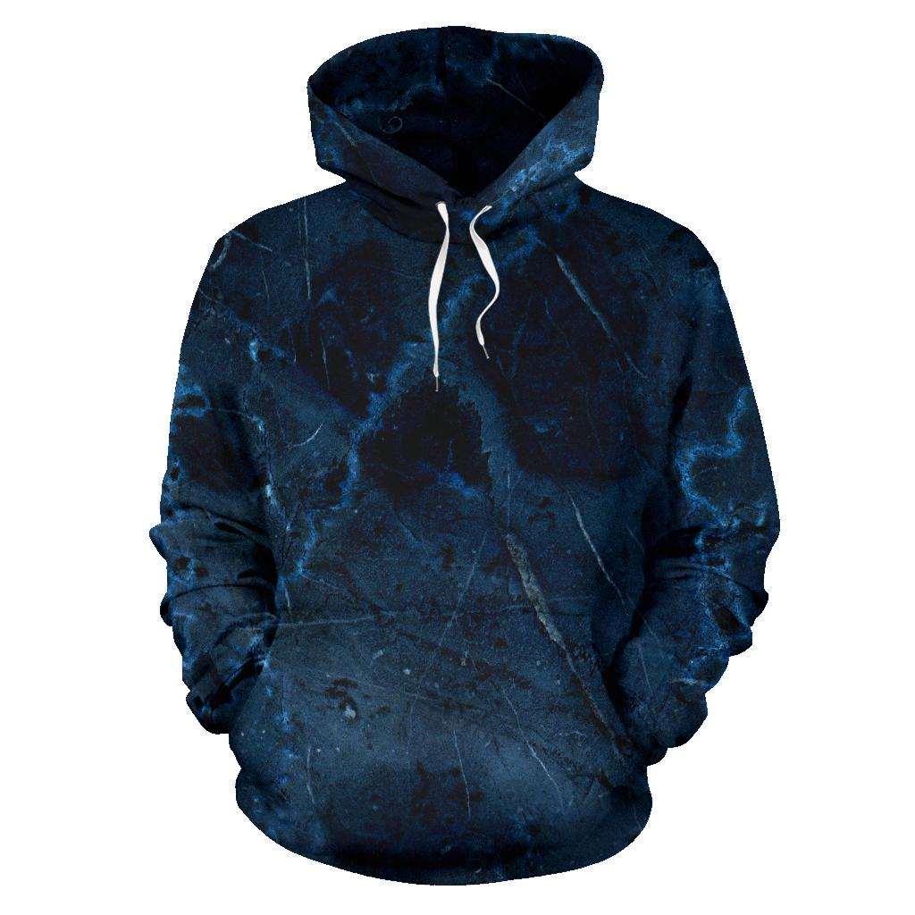 Dark Blue Marble Print Pullover Hoodie