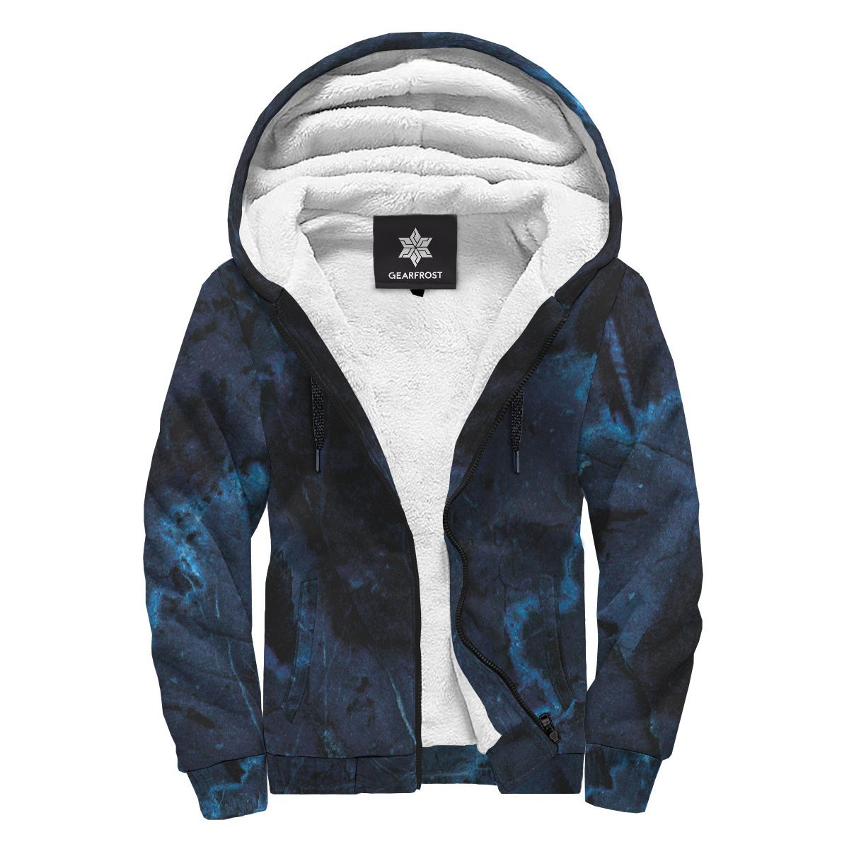 Dark Blue Marble Print Sherpa Lined Fleece Hoodie