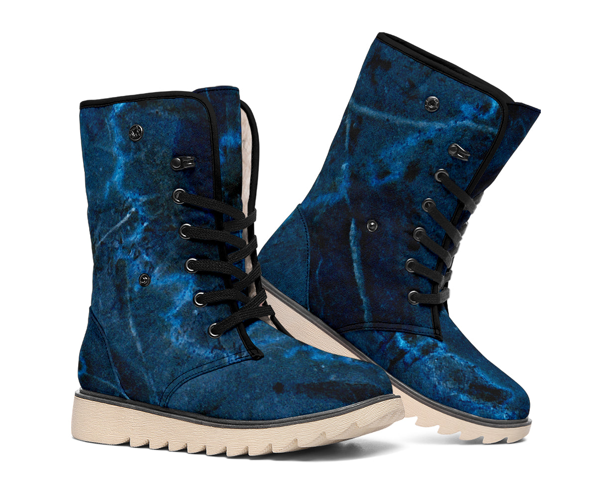 Dark Blue Marble Print Winter Boots