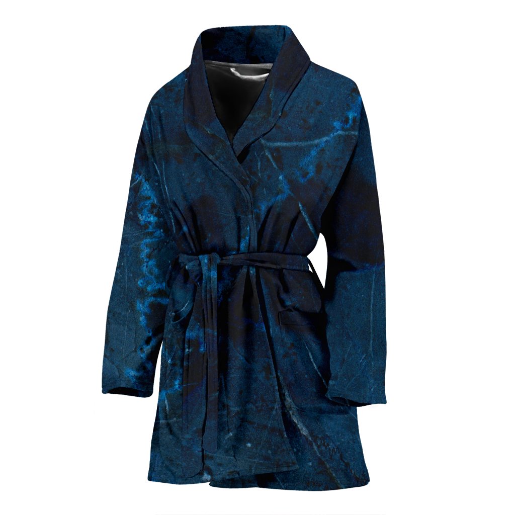 Dark Blue Marble Print Women's Bathrobe