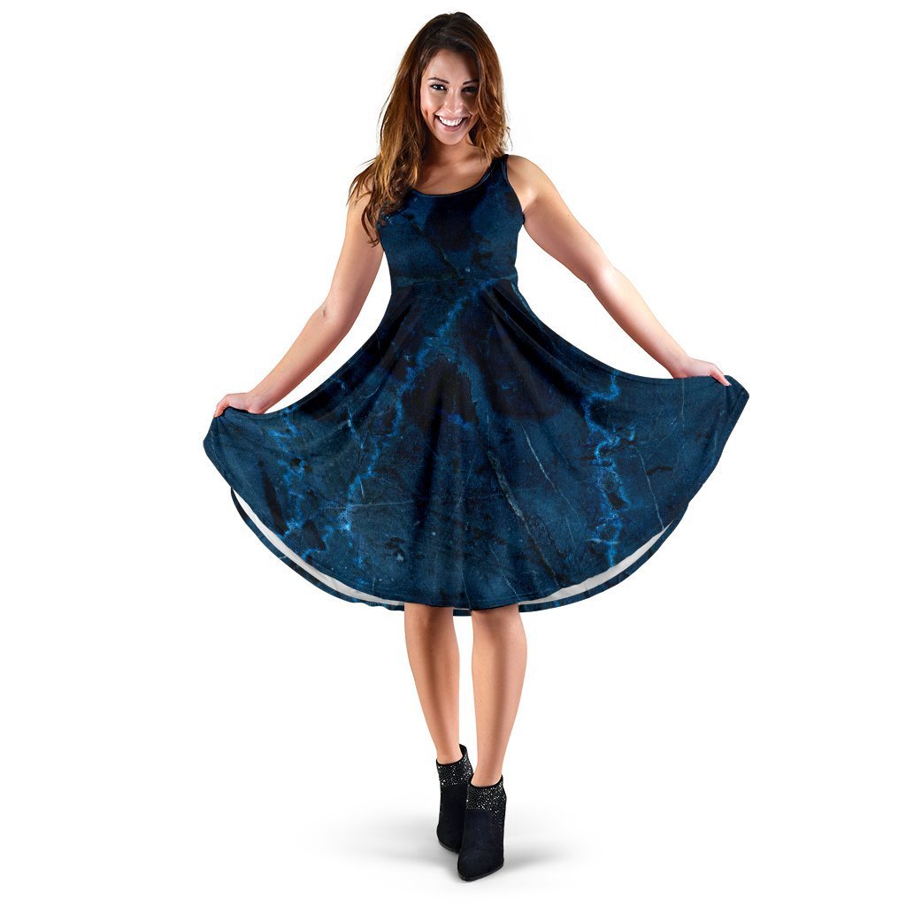 Dark Blue Marble Print Women's Dress