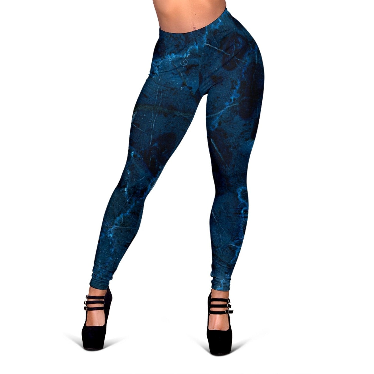 Dark Blue Marble Print Women's Leggings