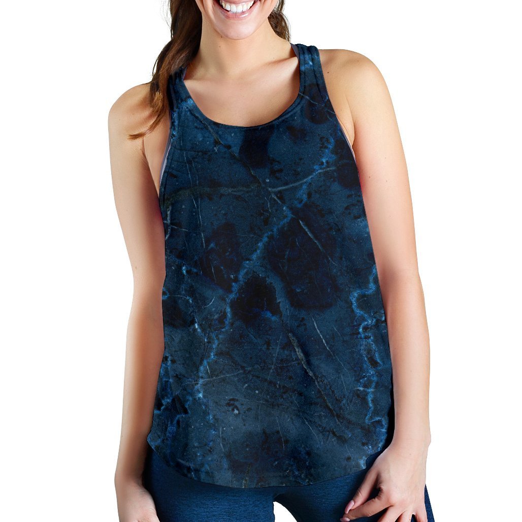 Dark Blue Marble Print Women's Racerback Tank Top