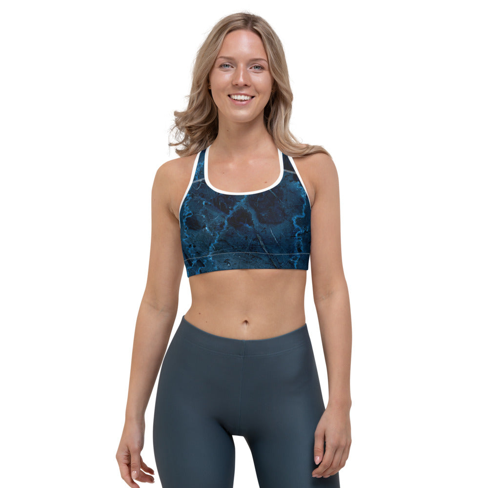 Dark Blue Marble Print Women's Sports Bra