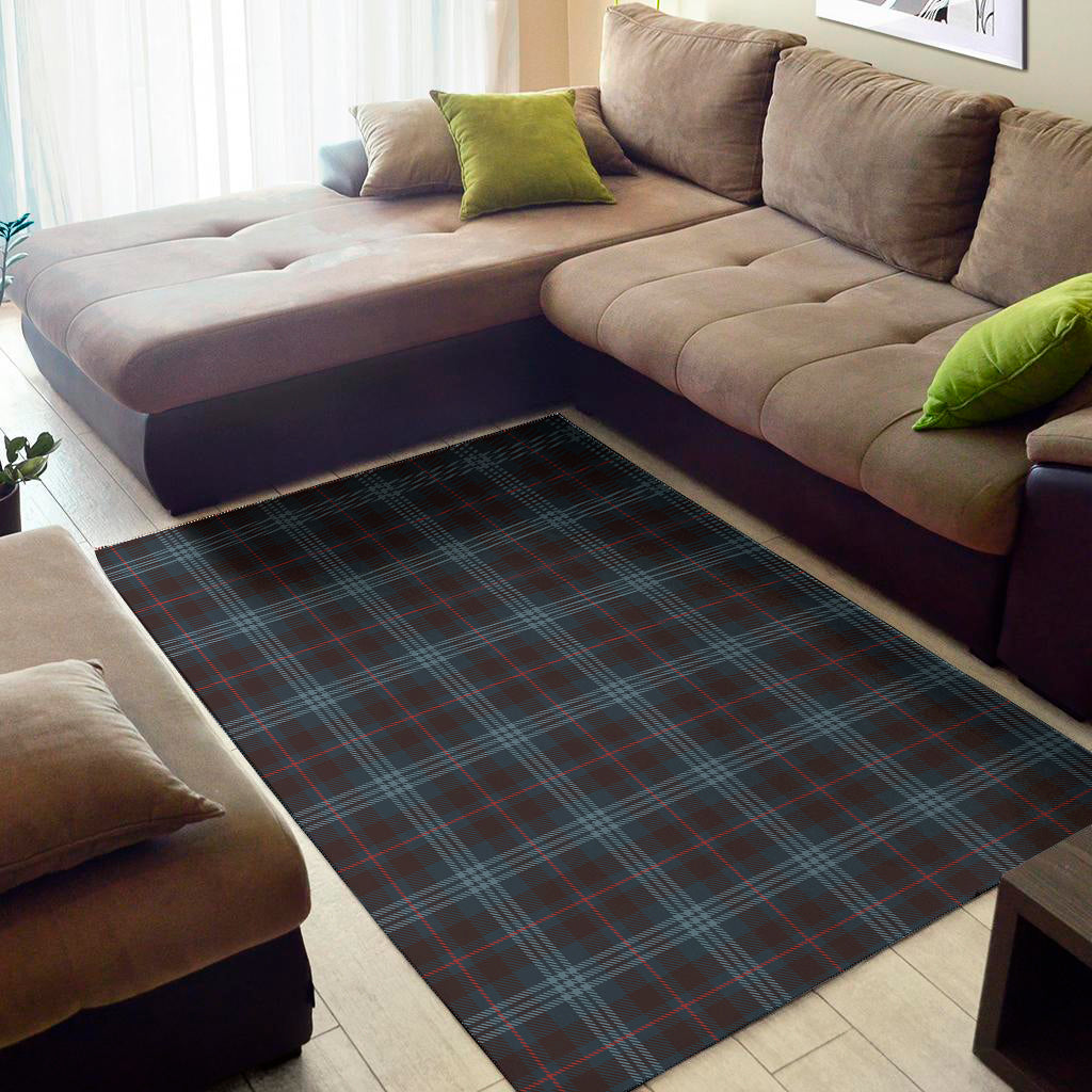 Dark Blue Tartan Pattern Print Area Rug