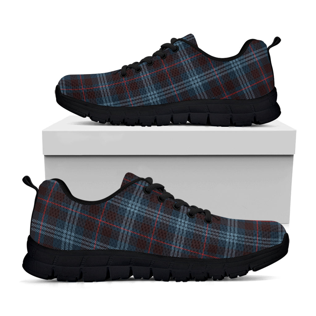 Dark Blue Tartan Pattern Print Black Sneakers