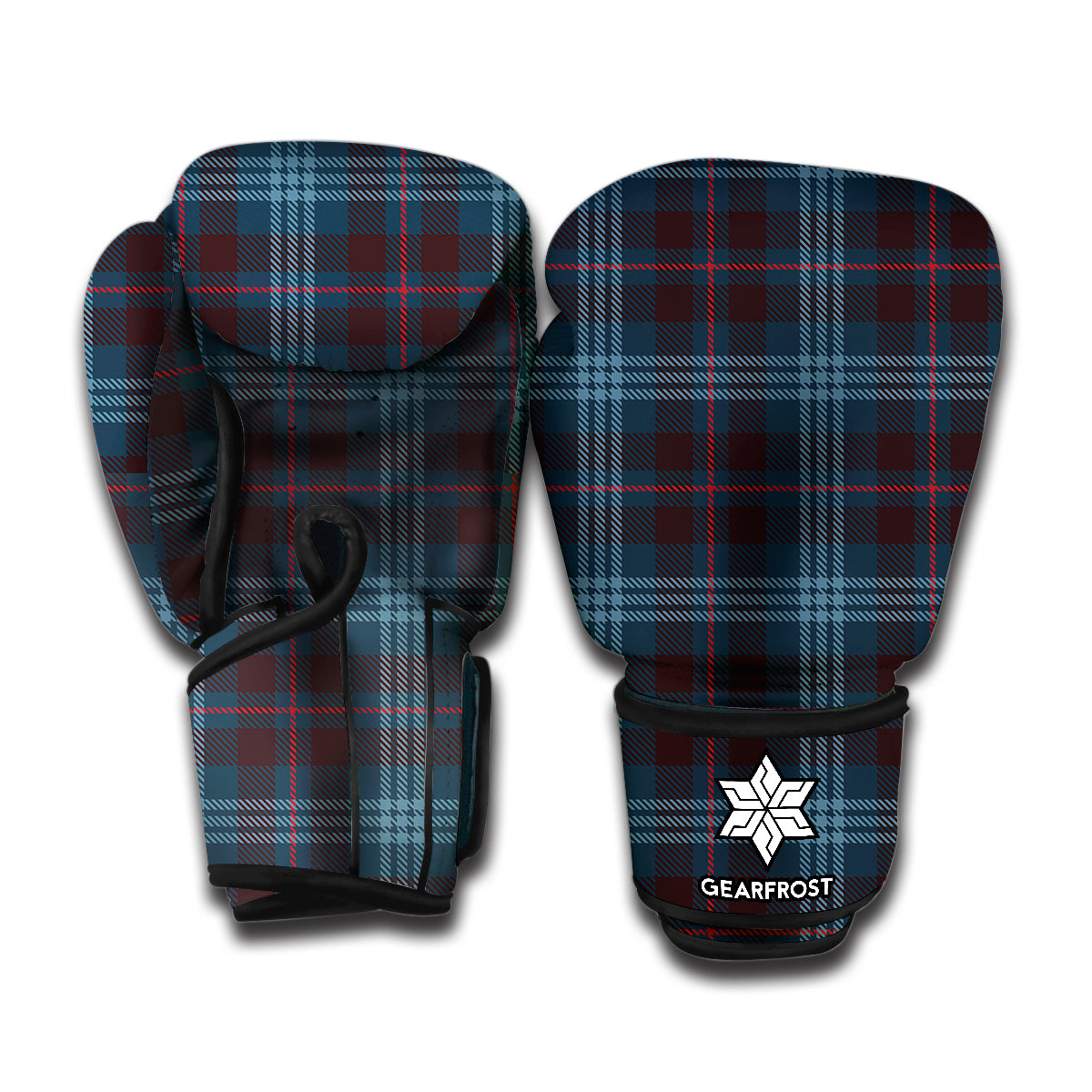 Dark Blue Tartan Pattern Print Boxing Gloves