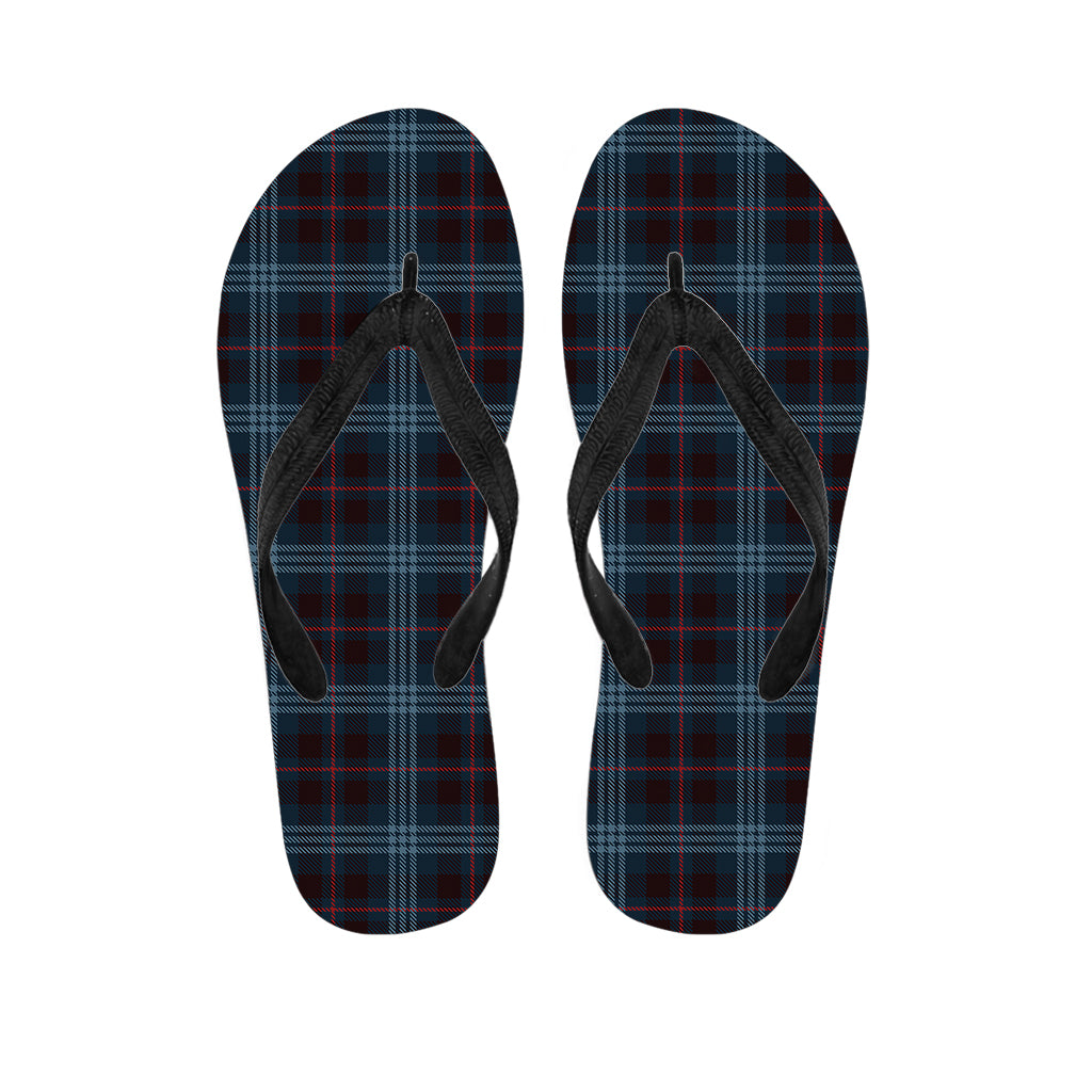 Dark Blue Tartan Pattern Print Flip Flops