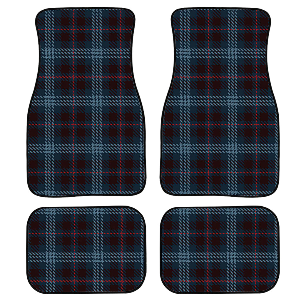 Dark Blue Tartan Pattern Print Front and Back Car Floor Mats