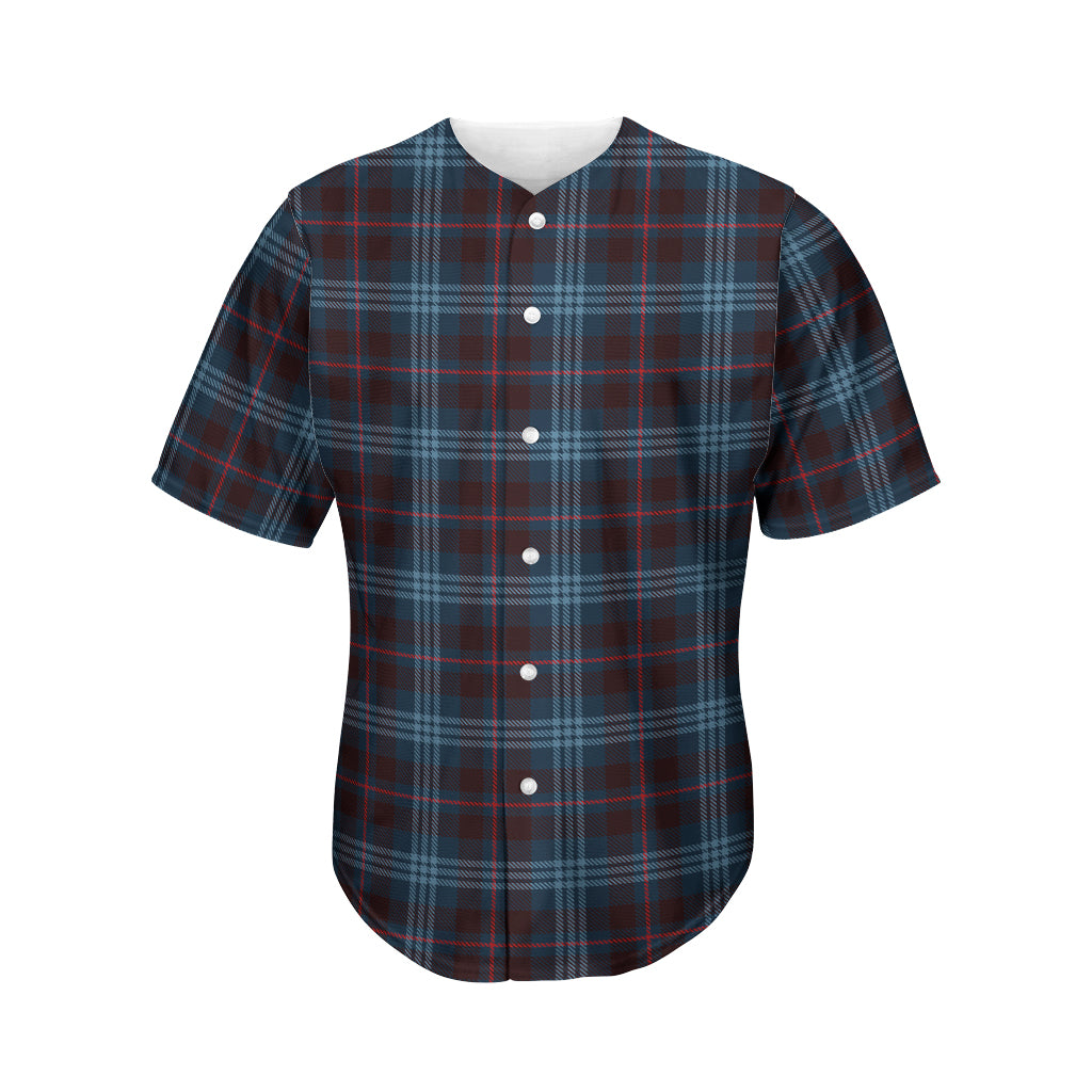 Dark Blue Tartan Pattern Print Men's Baseball Jersey