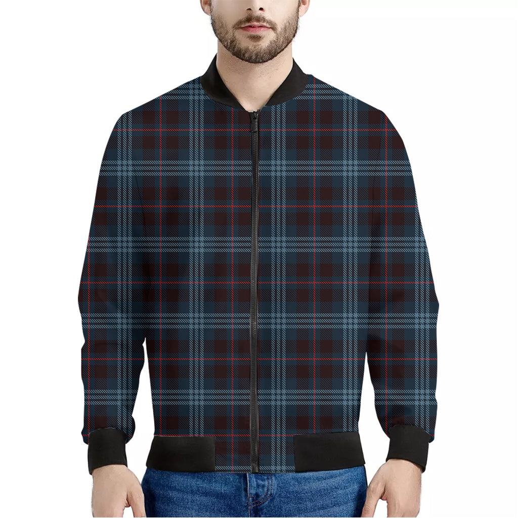 Dark Blue Tartan Pattern Print Men's Bomber Jacket