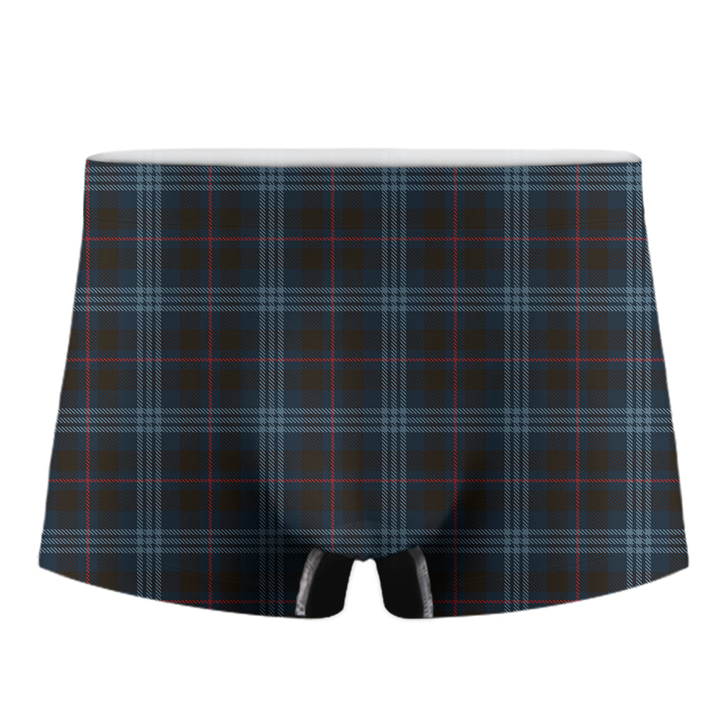 Dark Blue Tartan Pattern Print Men's Boxer Briefs