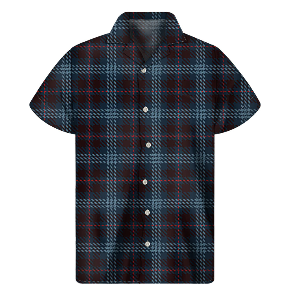 Dark Blue Tartan Pattern Print Men's Short Sleeve Shirt