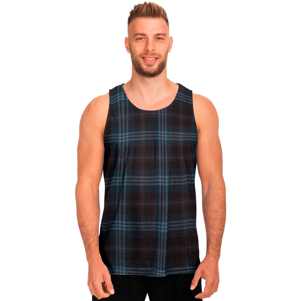 Dark Blue Tartan Pattern Print Men's Tank Top