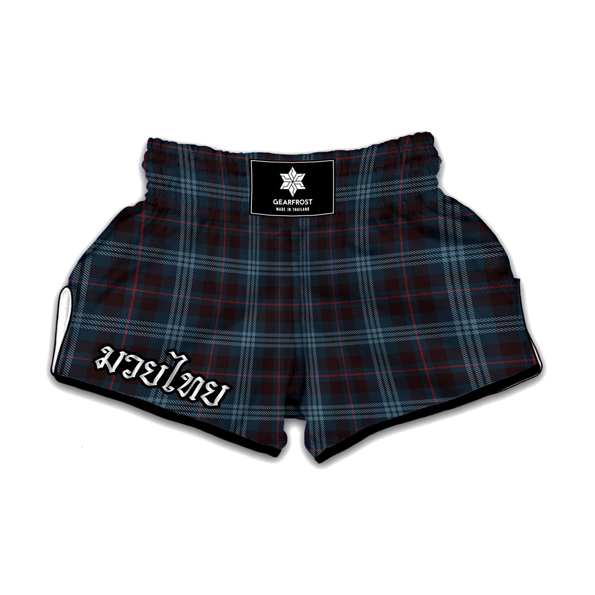 Dark Blue Tartan Pattern Print Muay Thai Boxing Shorts