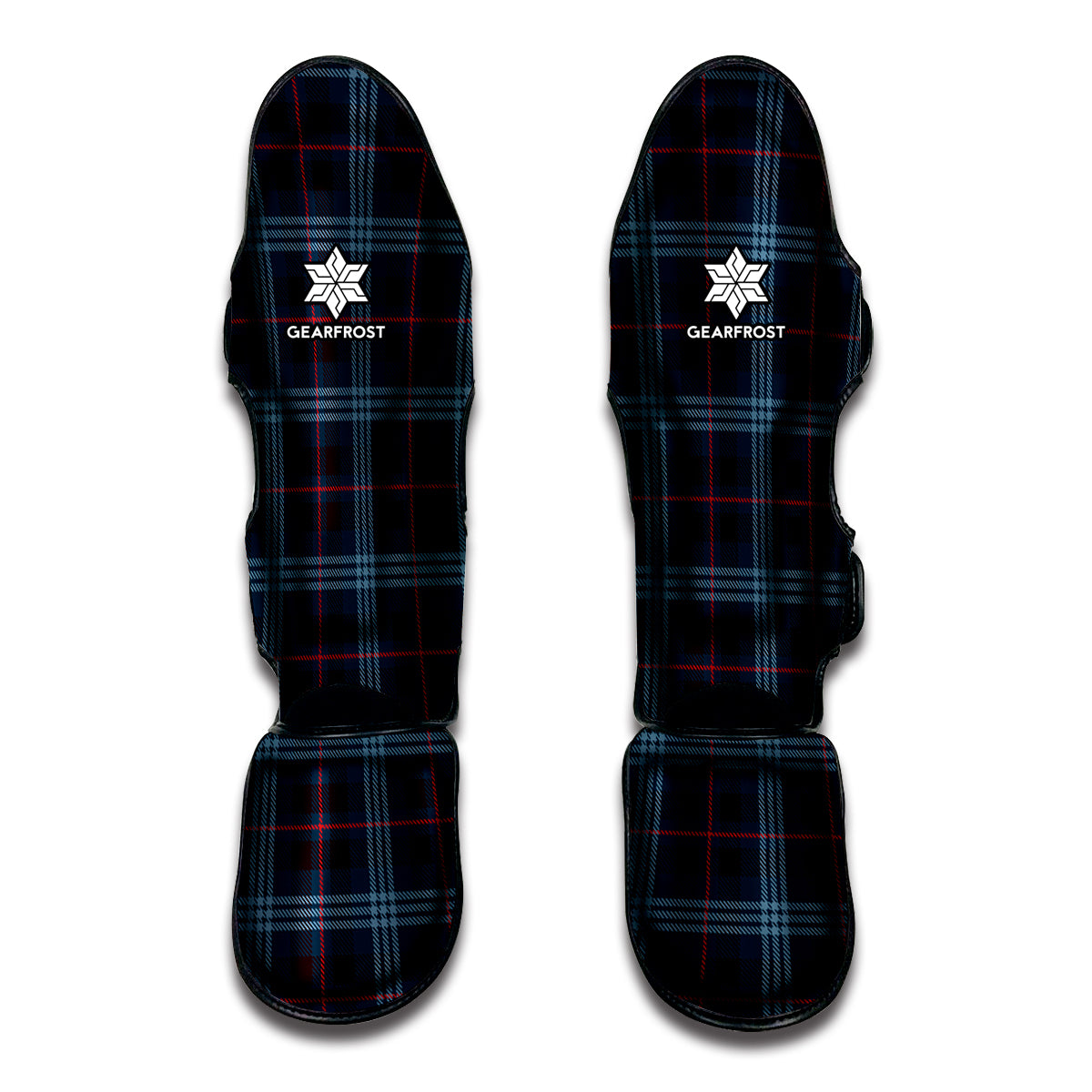 Dark Blue Tartan Pattern Print Muay Thai Shin Guards