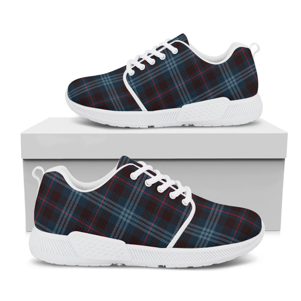 Dark Blue Tartan Pattern Print White Athletic Shoes