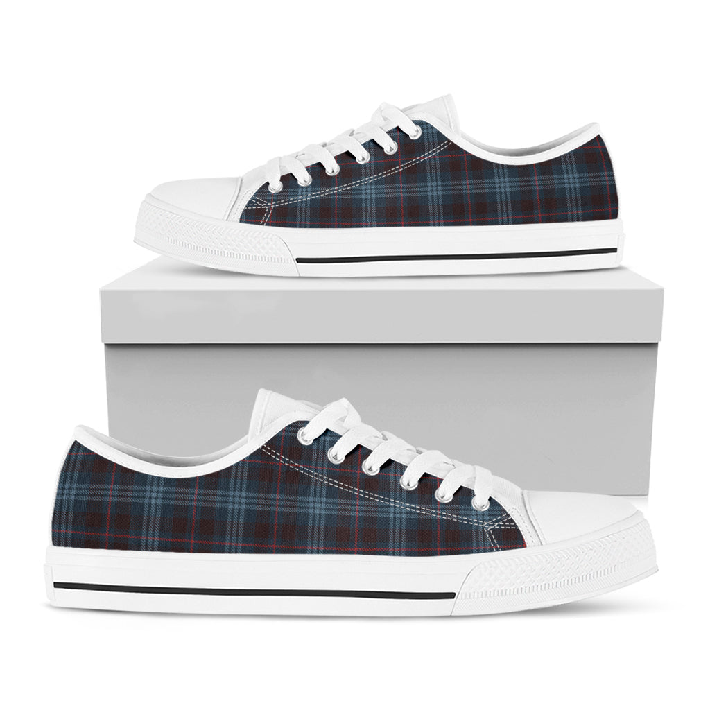 Dark Blue Tartan Pattern Print White Low Top Shoes