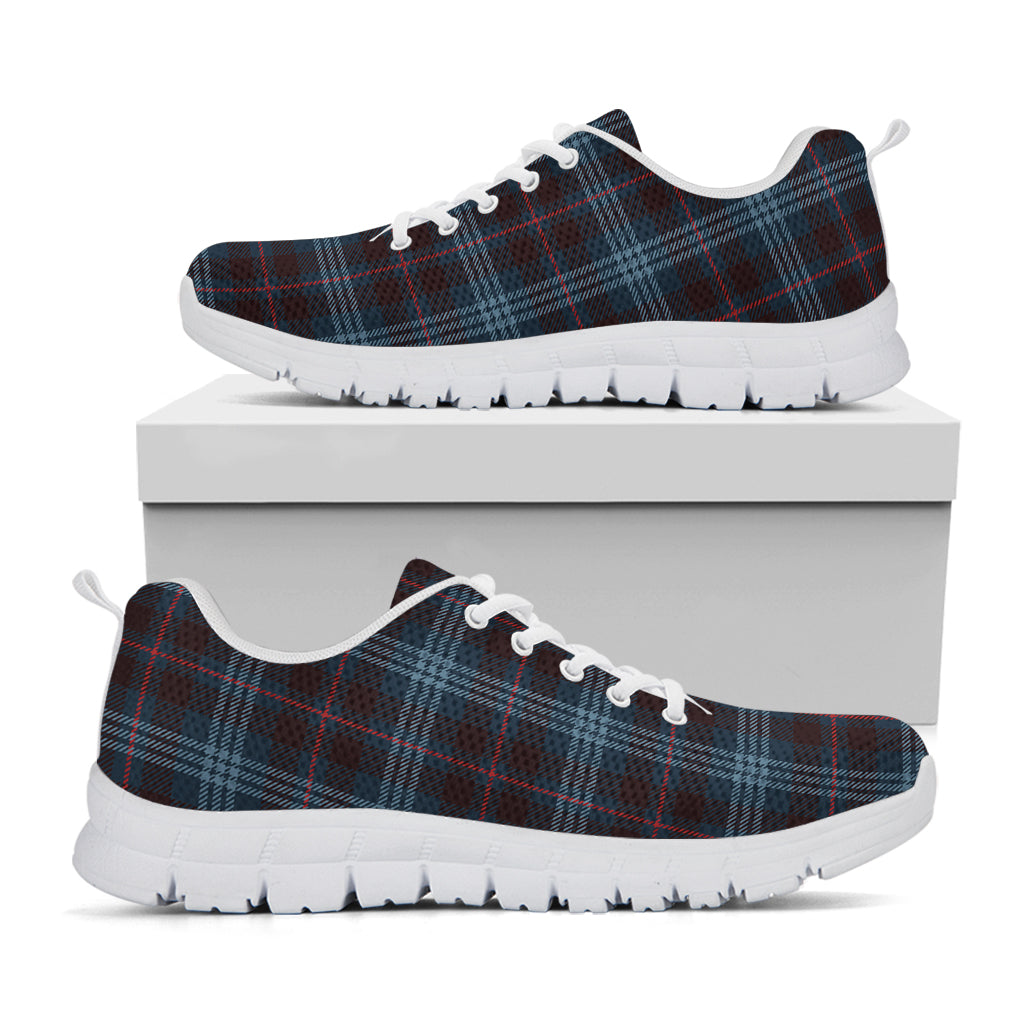 Dark Blue Tartan Pattern Print White Sneakers