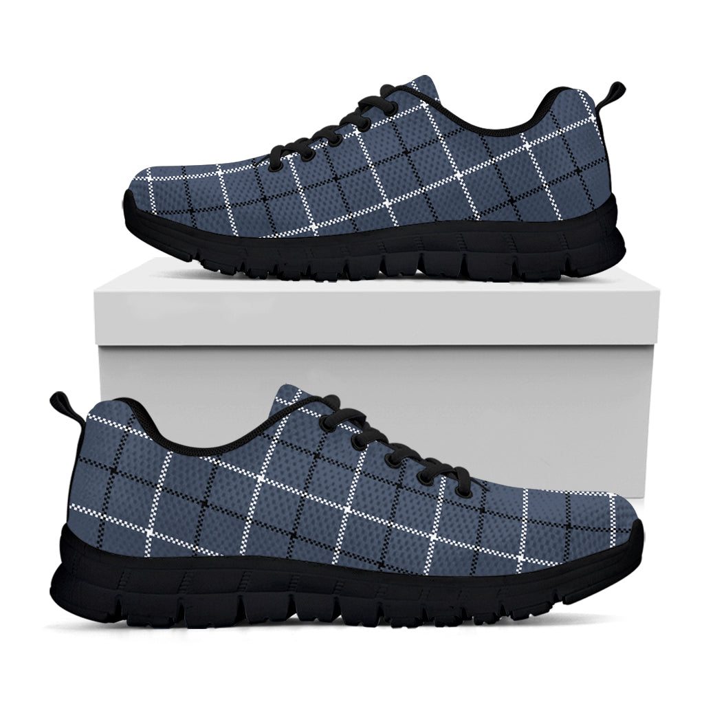 Dark Blue Tattersall Pattern Print Black Sneakers