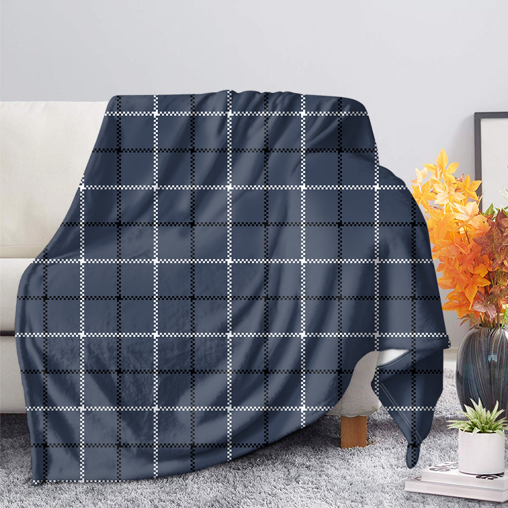 Dark Blue Tattersall Pattern Print Blanket