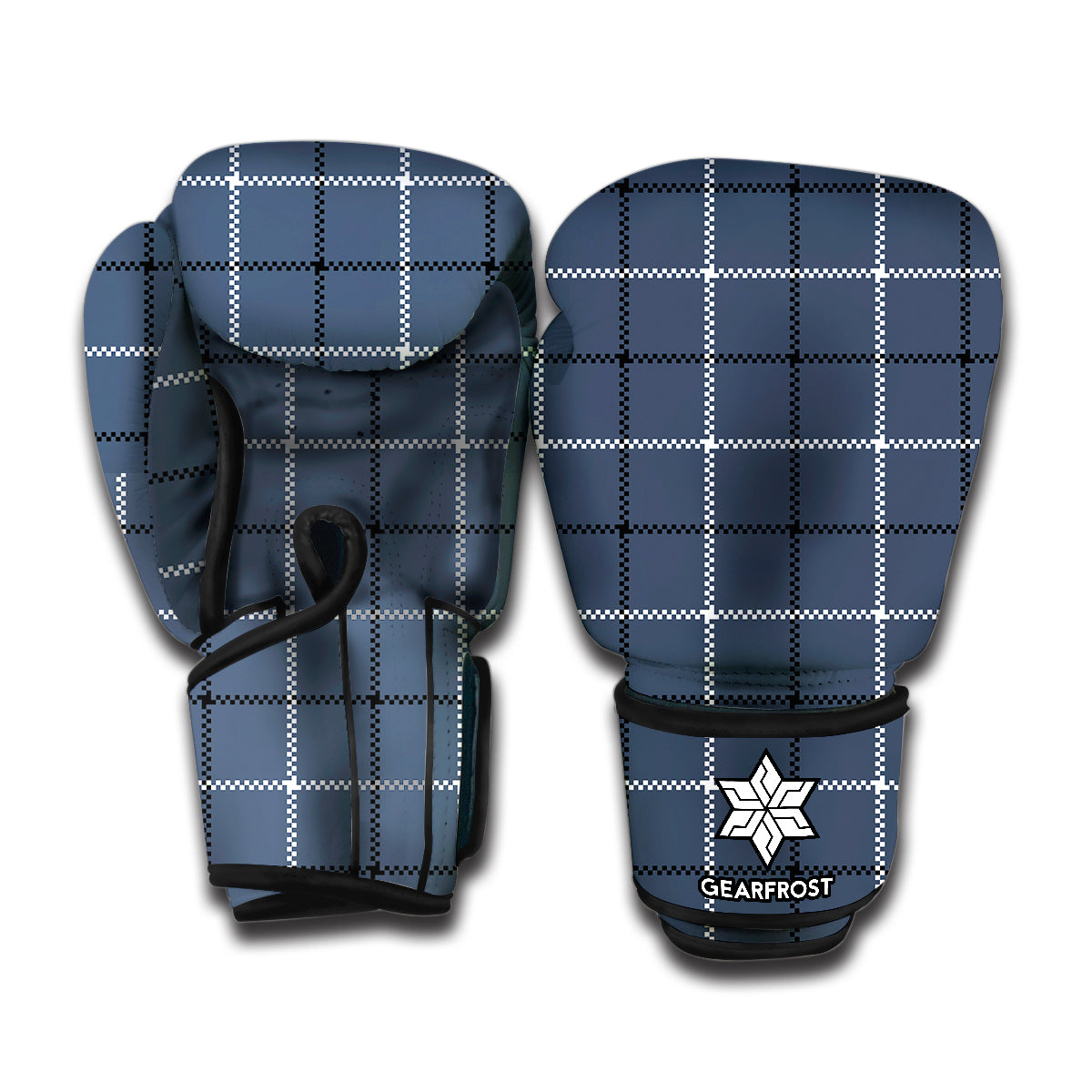 Dark Blue Tattersall Pattern Print Boxing Gloves