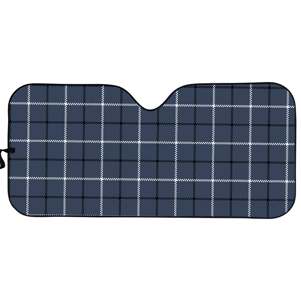 Dark Blue Tattersall Pattern Print Car Sun Shade