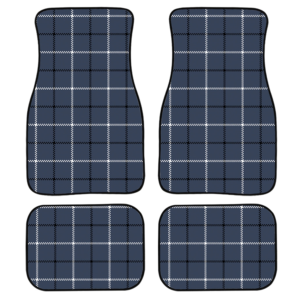 Dark Blue Tattersall Pattern Print Front and Back Car Floor Mats