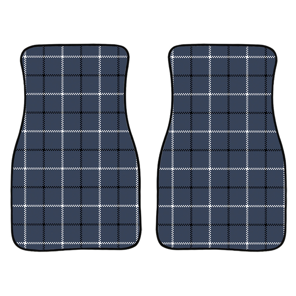 Dark Blue Tattersall Pattern Print Front Car Floor Mats