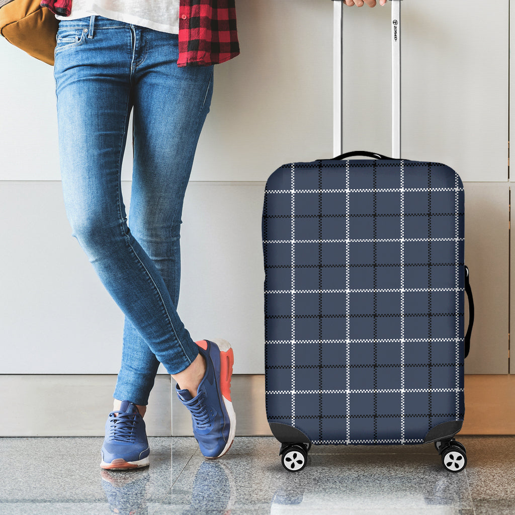 Dark Blue Tattersall Pattern Print Luggage Cover