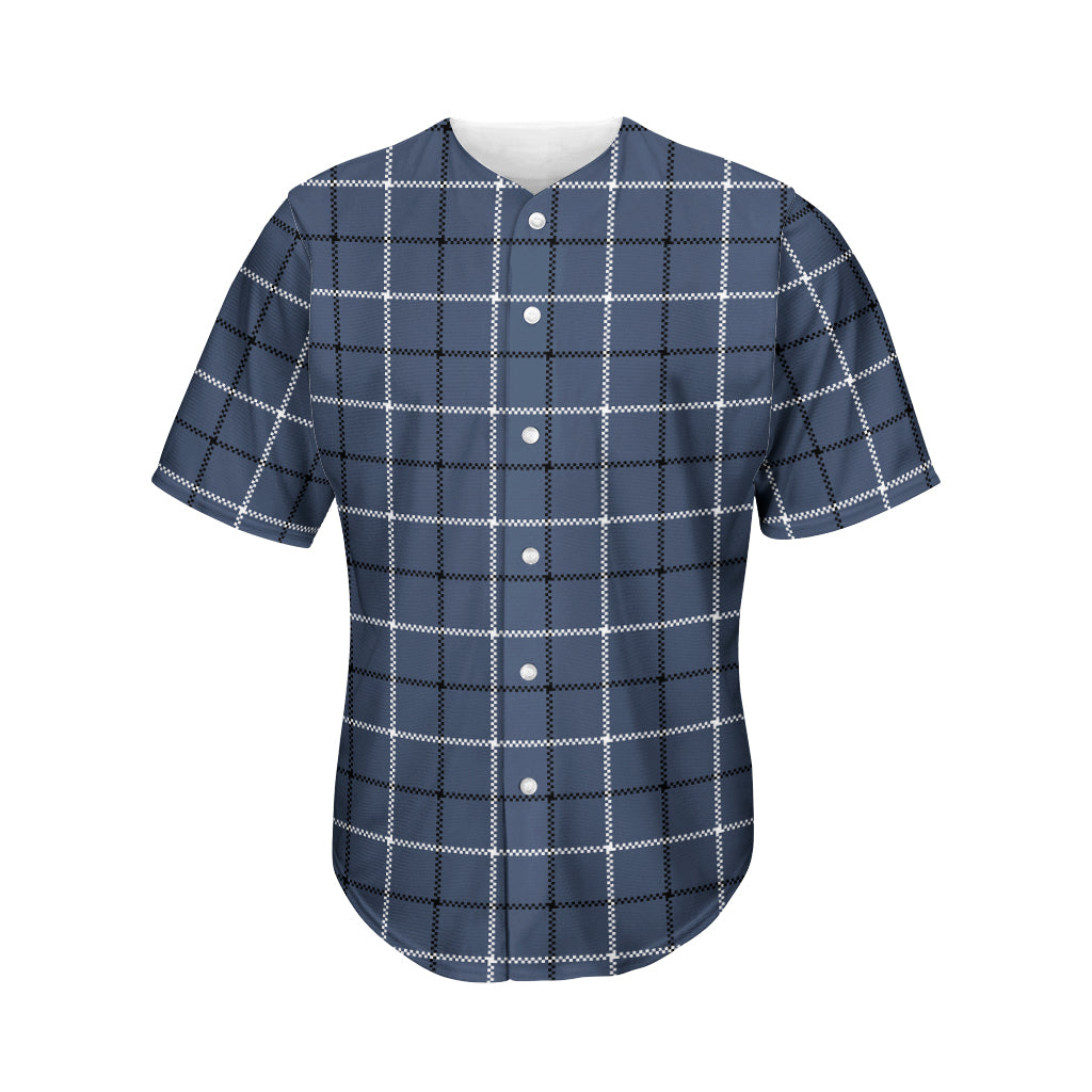 Dark Blue Tattersall Pattern Print Men's Baseball Jersey