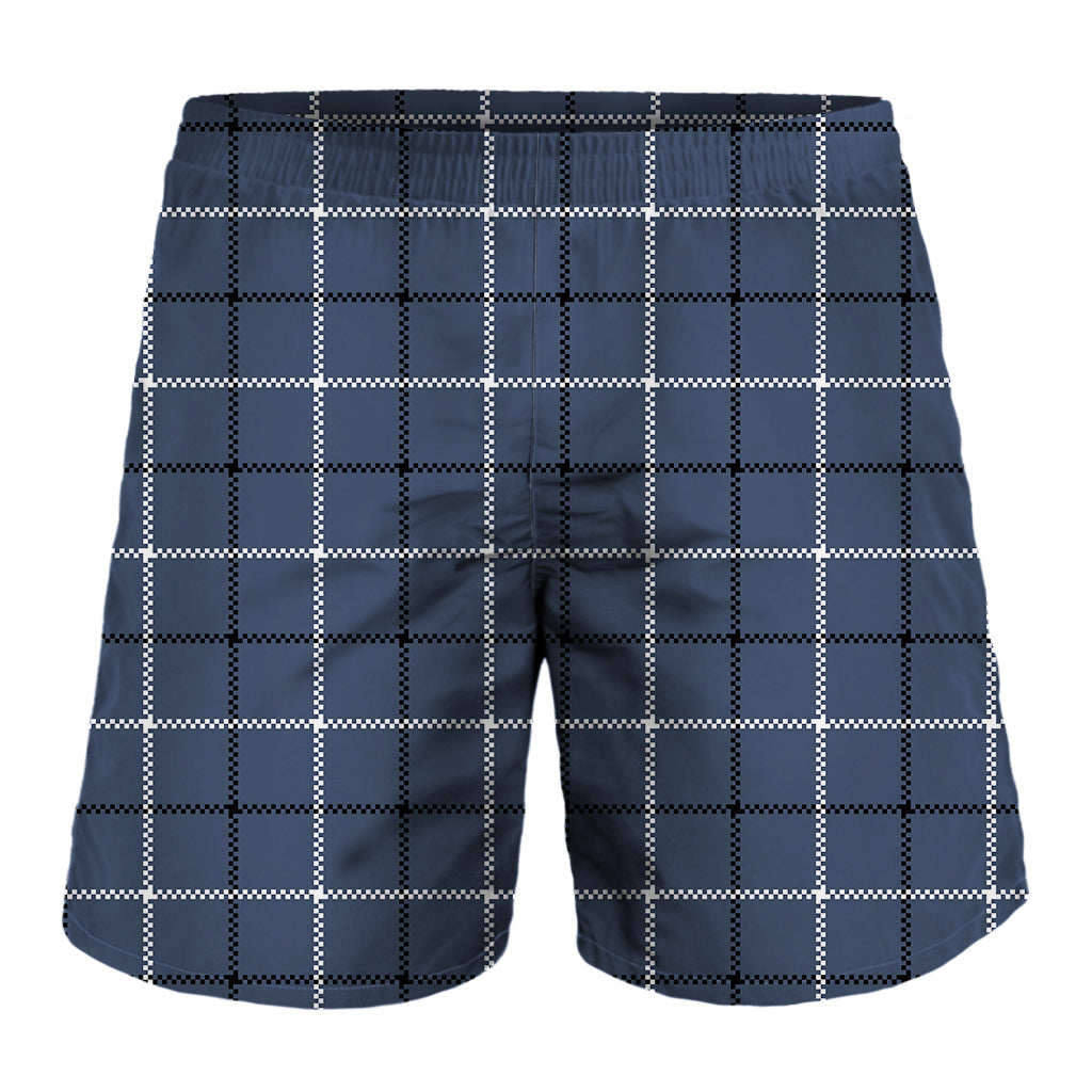 Dark Blue Tattersall Pattern Print Men's Shorts