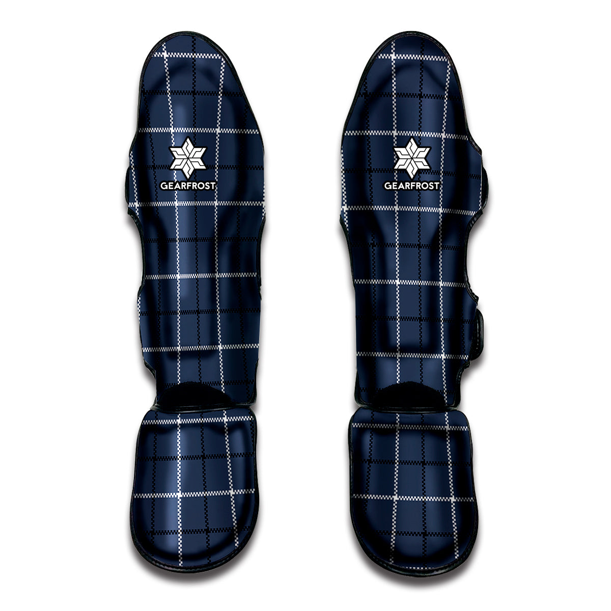 Dark Blue Tattersall Pattern Print Muay Thai Shin Guards