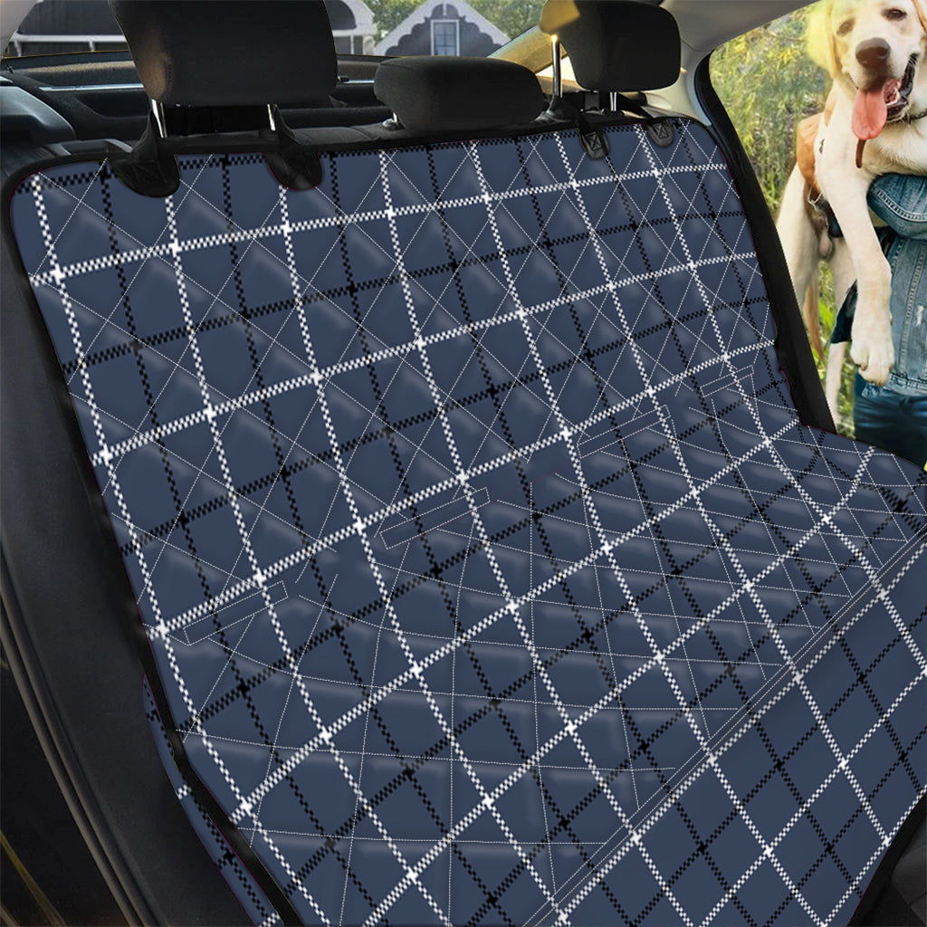 Dark Blue Tattersall Pattern Print Pet Car Back Seat Cover