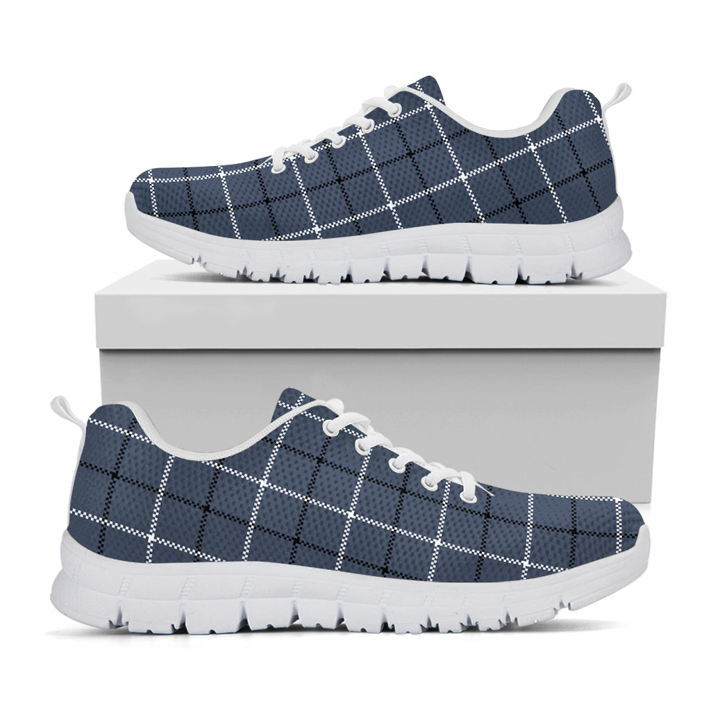 Dark Blue Tattersall Pattern Print White Sneakers